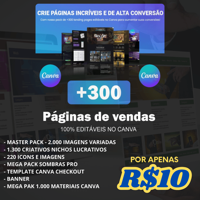 Crie Landing Pages Irresistíveis e Lucre Mais com +300 Modelos Editáveis no Canva!