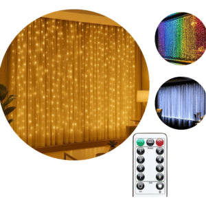 Cortina de LED 3x3m com 300 LEDs Branco Quente – Pisca-Pisca