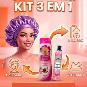 Kit Íntimo 3 em 1: Sabonete + Perfume de Calcinha + Touca de Cetim
