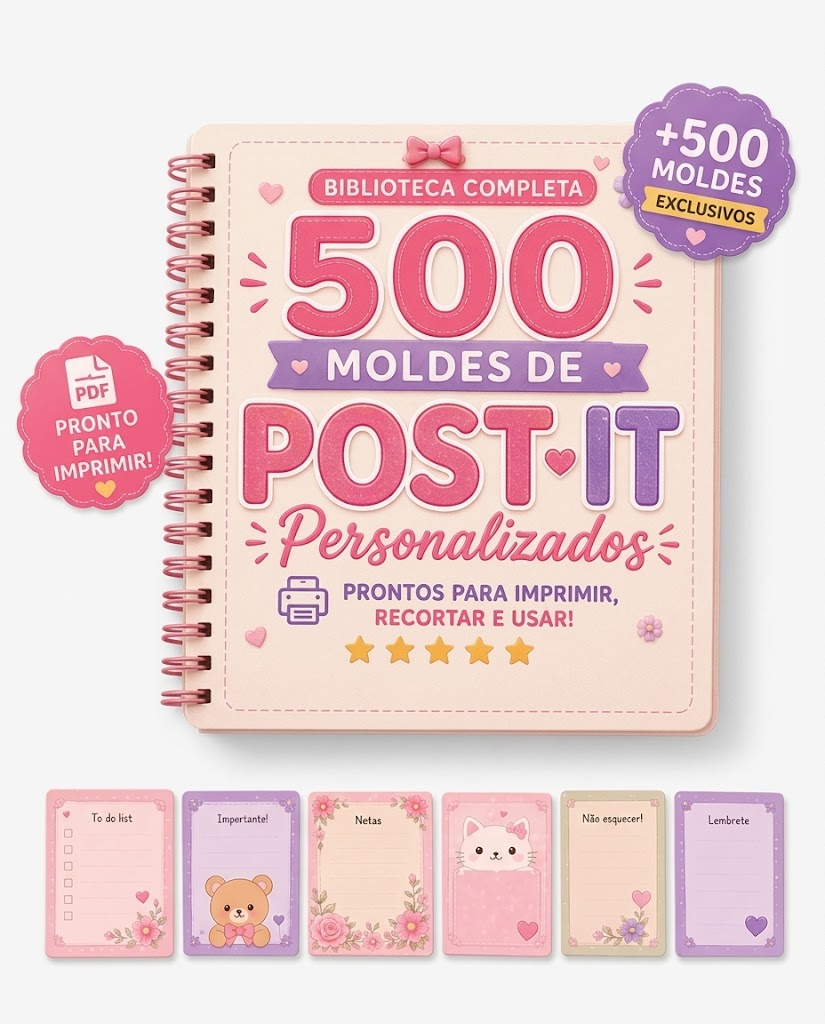 Biblioteca Completa: 500 Moldes de Post-it Personalizados para Imprimir e Usar arquivos digiatais